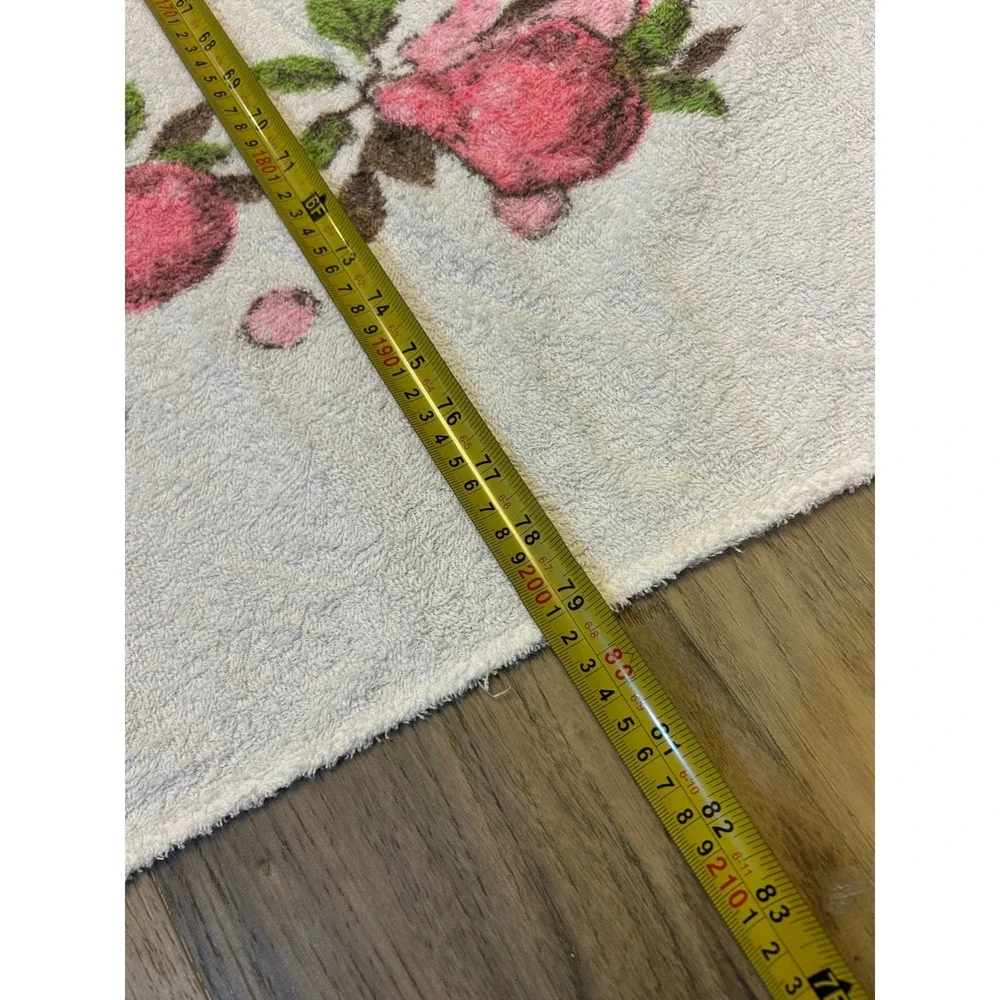 Vintage Fruit Floral Oversized Beach Towel Pink Green White Terry Cloth 46x81